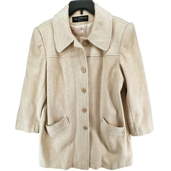 Vintage Alorna Coat Womens 40 Beige Wool Blend Button Down Lined Classic FLAWS - Picture 1 of 16